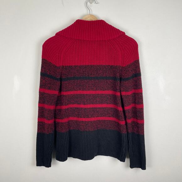 90s Vintage Carolyn Taylor Chunky Full Zip Cardigan Sweater Striped Red Black S - Picture 9 of 16